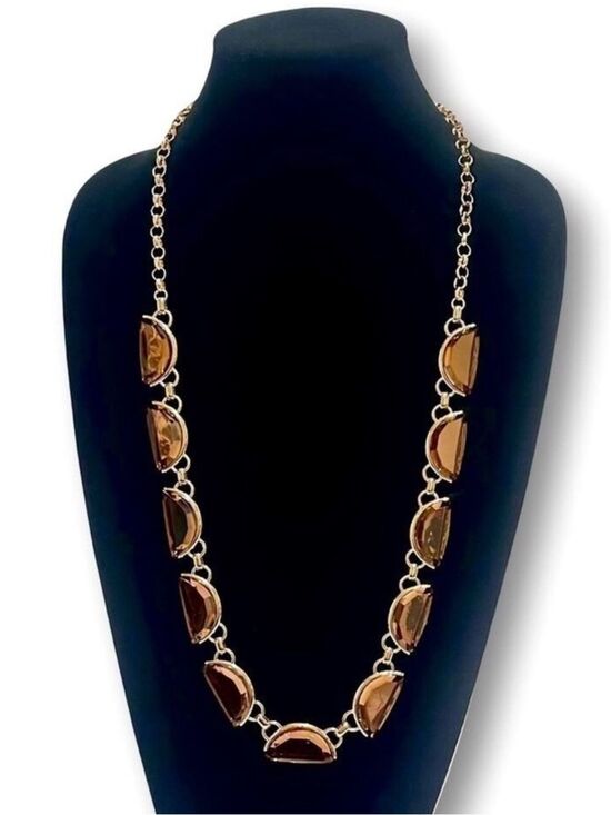 Coldwater Creek Jewelry - COLDWATER CREEK Brown Crystal Crescent Long Gold Necklace | NWT